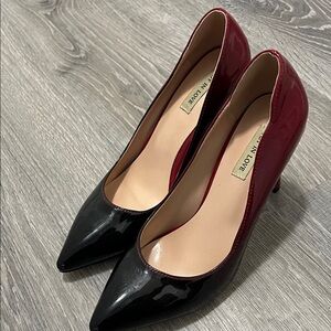 Joy in Love Two-Tone Pointed Patent Pumps - Black & Burgundy